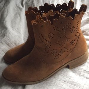 Anthropologie ruffled suede booties